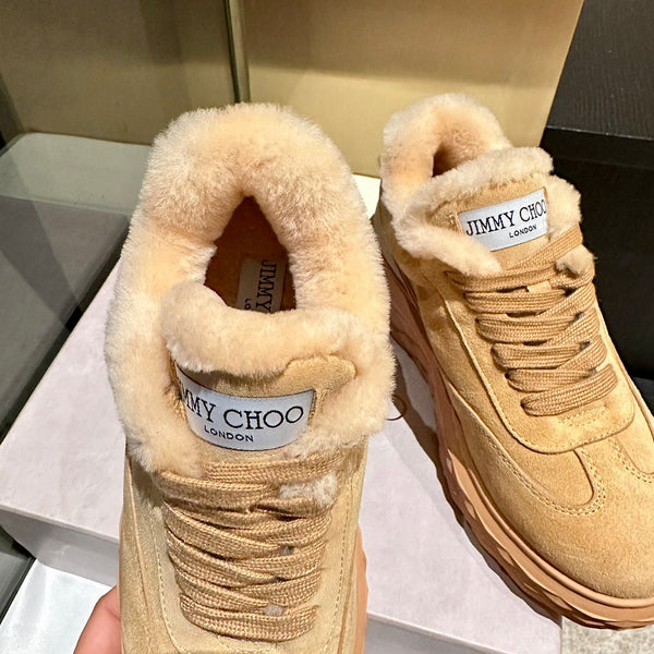 Jimmy Choo Diamond Maxi Sneakers Light Brown Suede Shearling Lining 538895