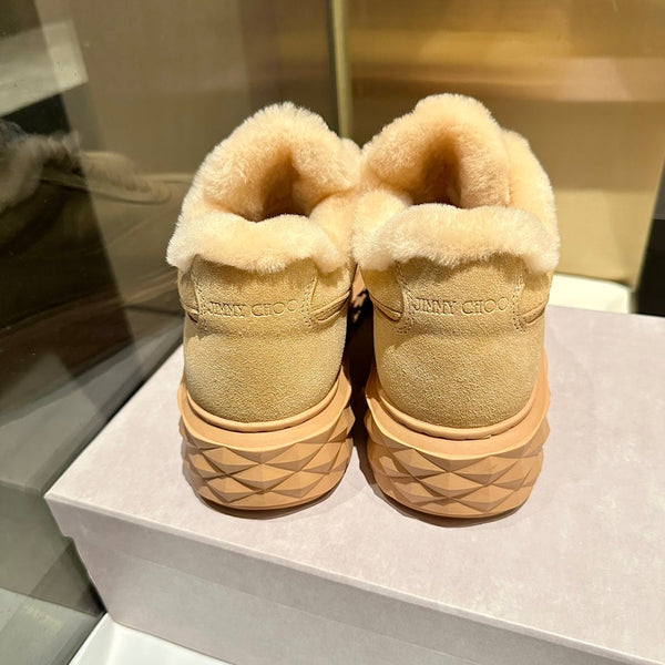 Jimmy Choo Diamond Maxi Sneakers Light Brown Suede Shearling Lining 538895