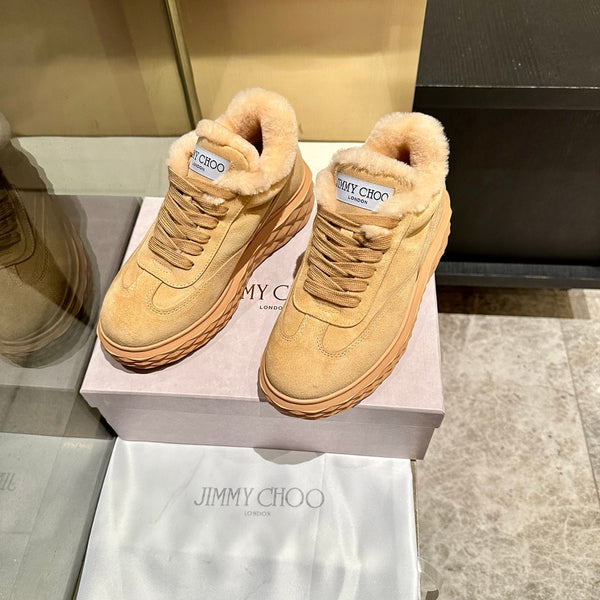 Jimmy Choo Diamond Maxi Sneakers Light Brown Suede Shearling Lining 538895