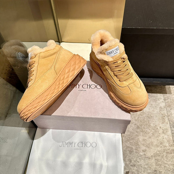 Jimmy Choo Diamond Maxi Sneakers Light Brown Suede Shearling Lining 538895