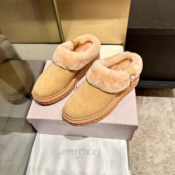 Jimmy Choo Flip Flops Light Brown Suede Shearling Lining 538898