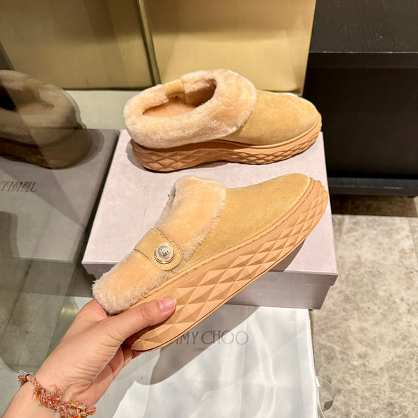 Jimmy Choo Flip Flops Light Brown Suede Shearling Lining 538898