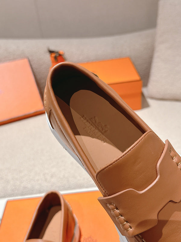 HM mocassins plateforme 25ss en peau de mouton marron camel 577173