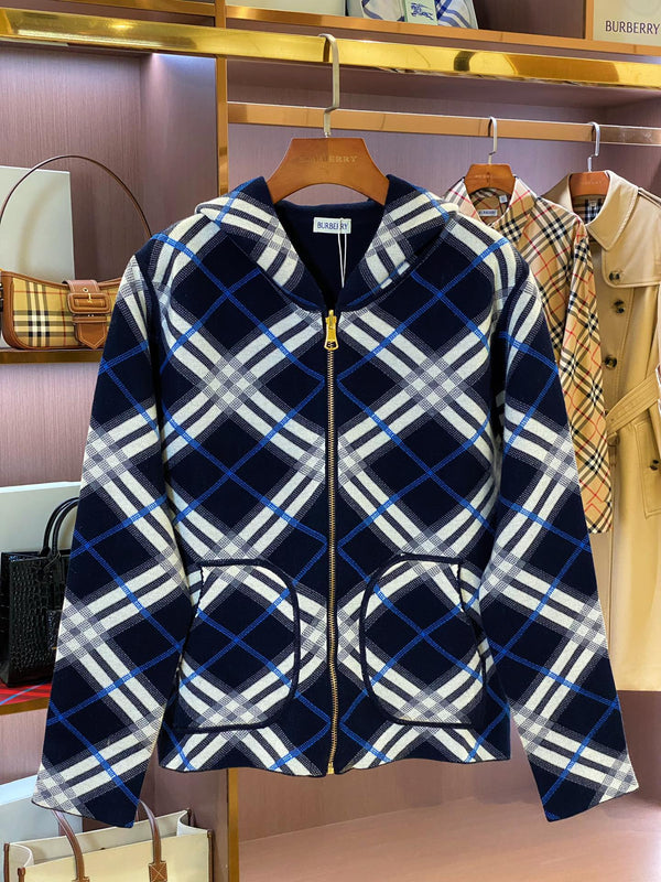 Burberry 25 Plaid Zip-up Cardigan Sweater Wool Cashmere