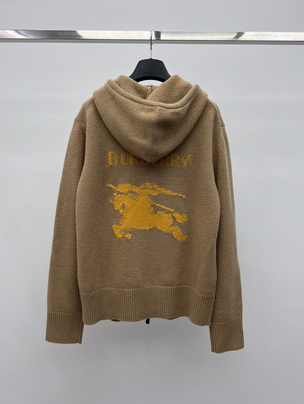 Burberry 25 Zipper-Up Hooded Knit Cardigan Beige Wool Cashmere