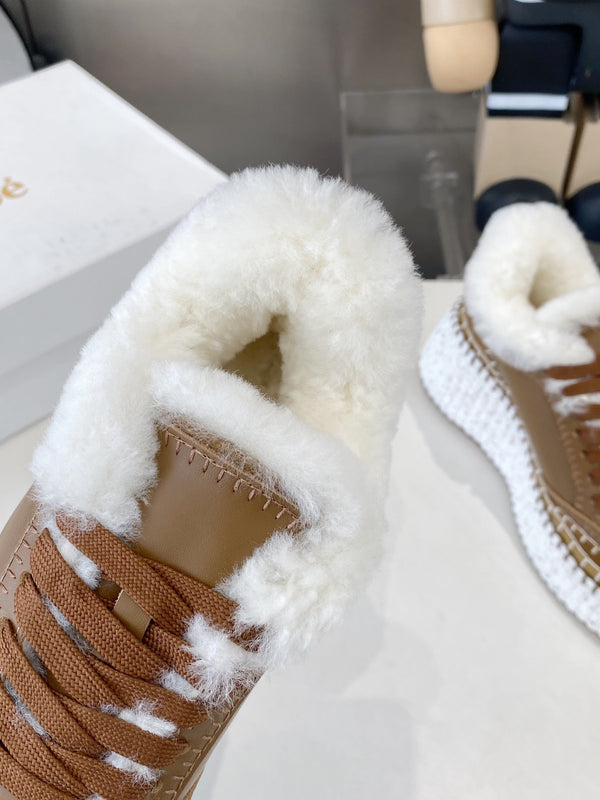 Chloe Nama Sneaker Brown Cowhide Wool 531606