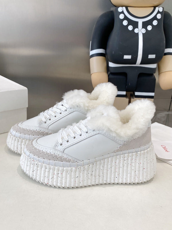 Chloe Nama Sneaker White Cowhide Wool 531607