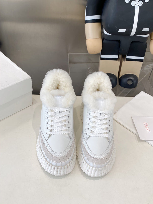 Chloe Nama Sneaker White Cowhide Wool 531607