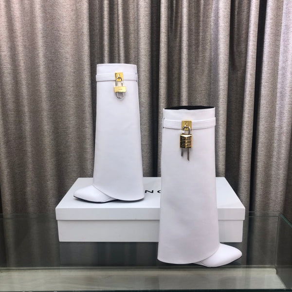 Givenchy Shark-Lock Knee-High Boots White Cowhide 543344