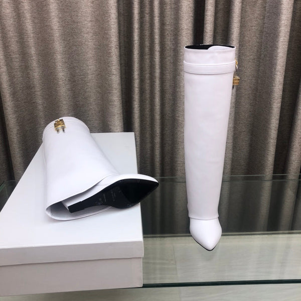 Givenchy Shark-Lock Knee-High Boots White Cowhide 543344