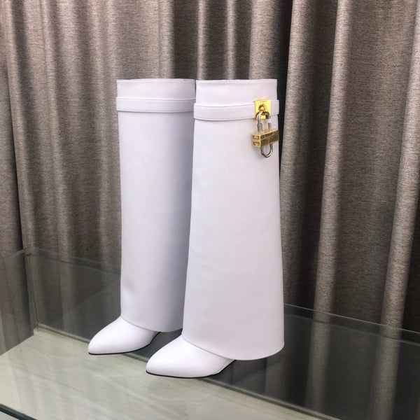 Givenchy Shark-Lock Knee-High Boots White Cowhide 543344