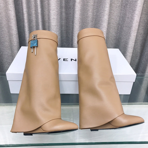Givenchy Shark-Lock Knee-High Boots Beige Cowhide