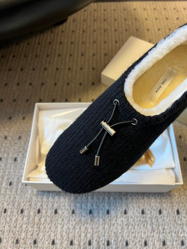 The Row 2025 Chaussons Rayés Fourrure Noir Blanc Laine 561636