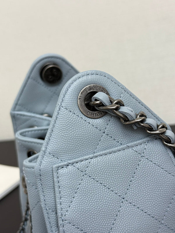 Chanel 2026 Hobo Bag 22cm Light Blue Grained Calfskin With Silver Hardware