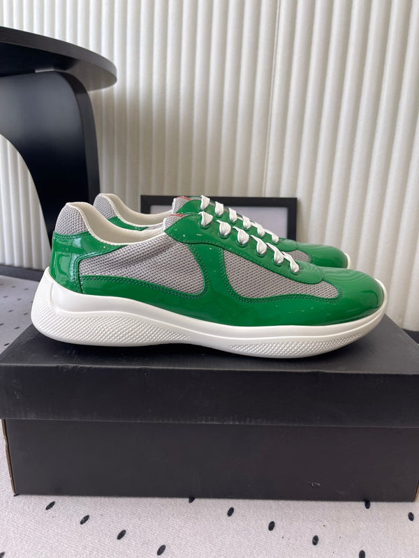 Baskets Pra 2025 vert et gris en cuir verni et maille 554582