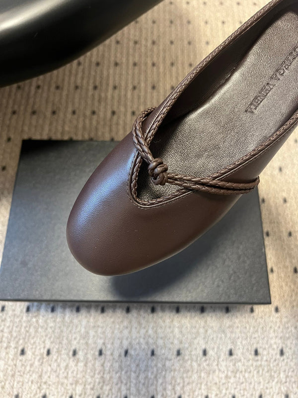 BV 26s Flats Mules Chocolate Calfskin