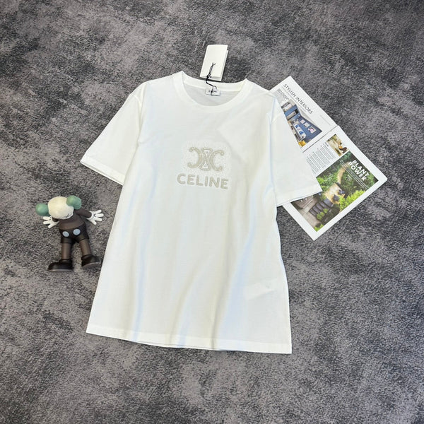 Celine Triomphe Studs T-shirt Black White Cotton 350643