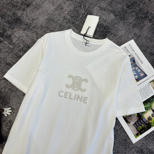 Celine Triomphe Studs T-shirt Black White Cotton 350643
