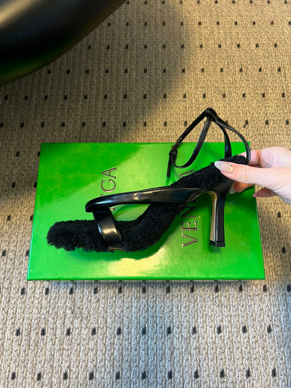 BV 26s Square-Toe High-Heel Sandals 9cm Black Lambskin Wool