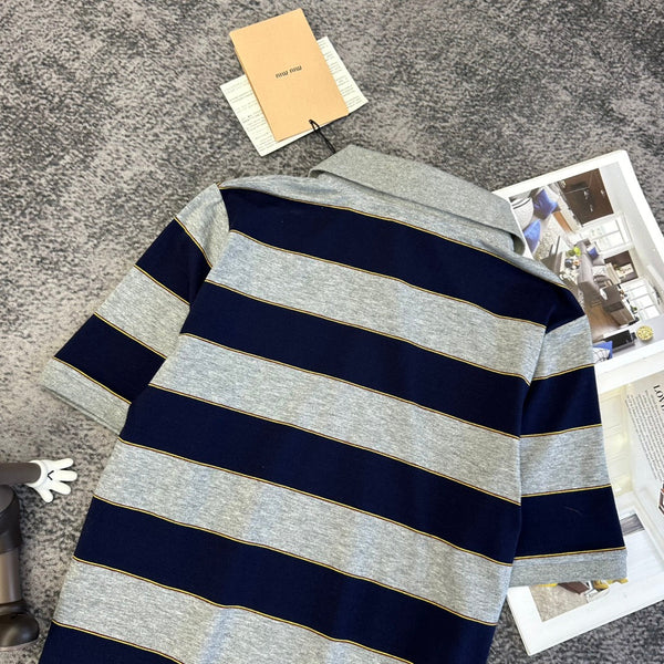 Miu PE26 Polo rayé noir gris coton 350879