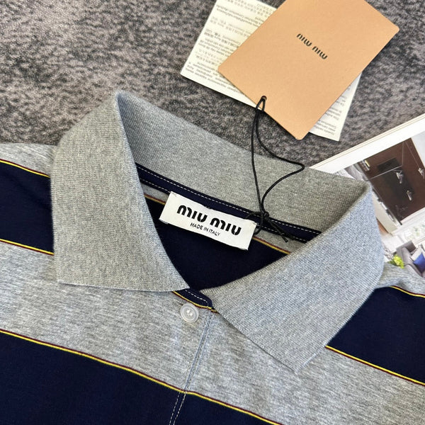 Miu PE26 Polo rayé noir gris coton 350879