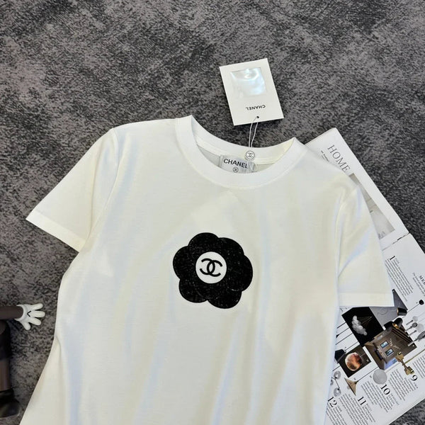 T-Shirt Chanel 2026 Fleur Coton Noir et Blanc 359322