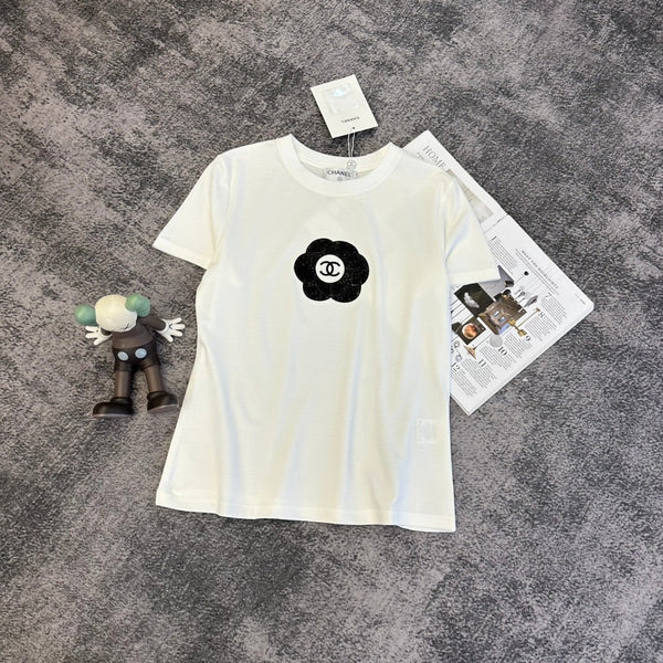 T-Shirt Chanel 2026 Fleur Coton Noir et Blanc 359322