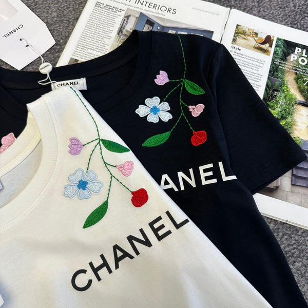 Chanel 2026 T-shirt Manches Courtes Coton Noir et Blanc 359334