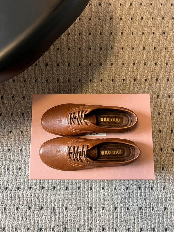 Miu 26s Lace-up Leather Shoes Camel Sheepskin 726837