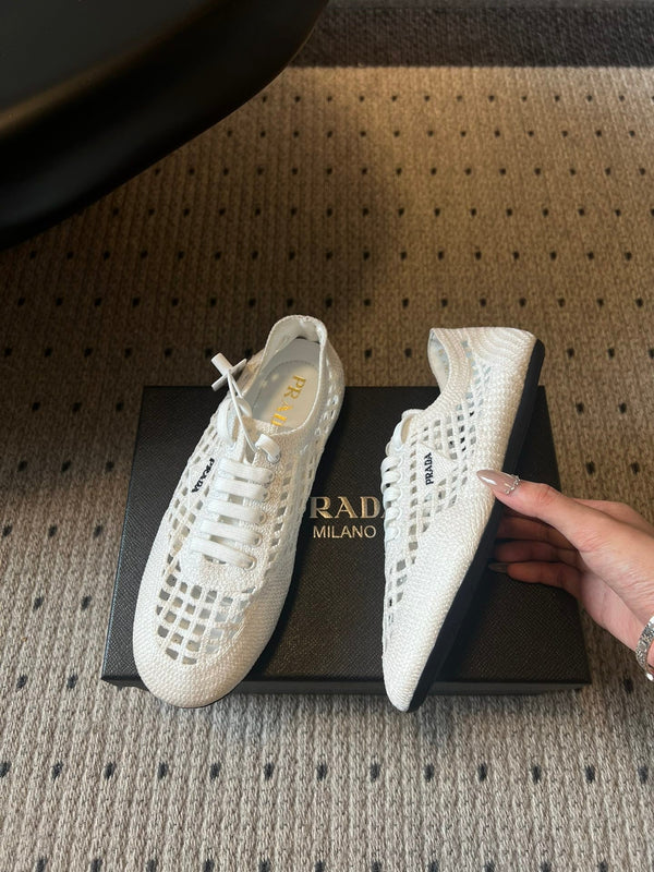 Baskets Prada 26s Collapse Blanches en Crochet Laçées 726977