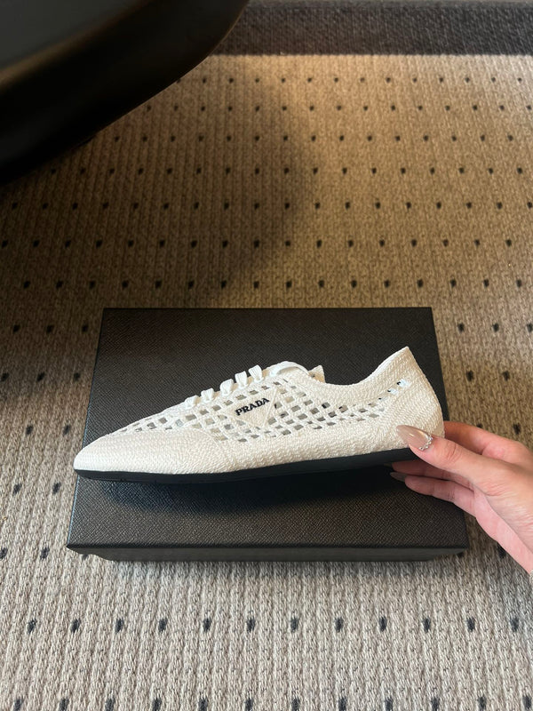 Baskets Prada 26s Collapse Blanches en Crochet Laçées 726977