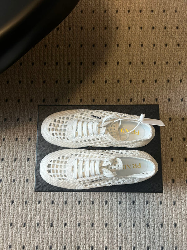 Baskets Prada 26s Collapse Blanches en Crochet Laçées 726977