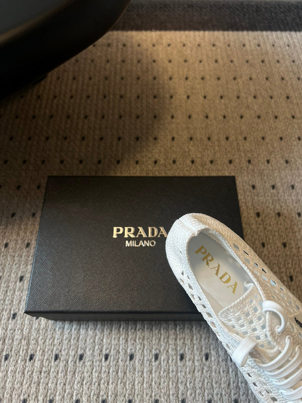 Baskets Prada 26s Collapse Blanches en Crochet Laçées 726977
