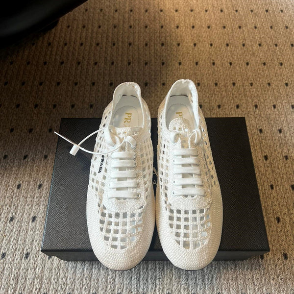 Baskets Prada 26s Collapse Blanches en Crochet Laçées 726977