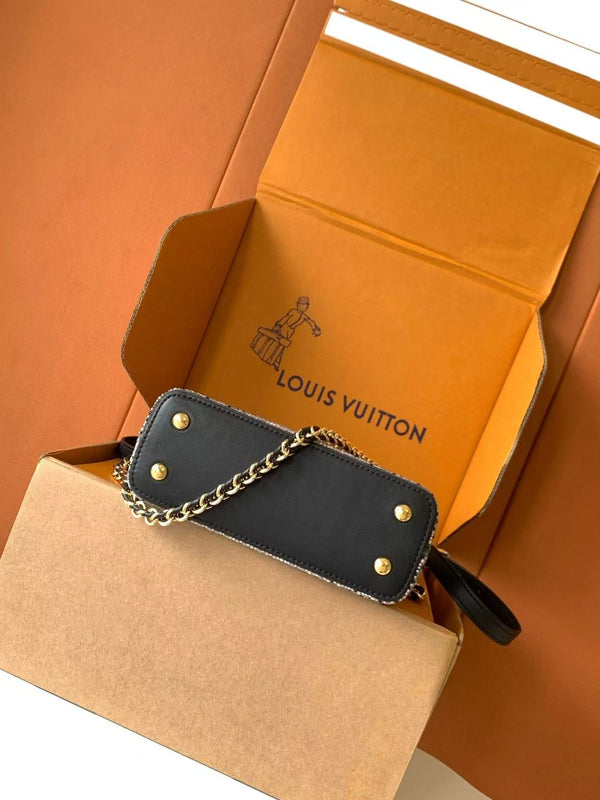 LV 25ss Capucines East-West 22cm Black Rhinestones & Crocodile leather GHW