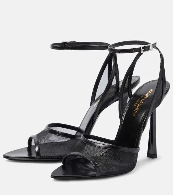 Missy 110 Black Leather Trimmed Mesh Sandals
