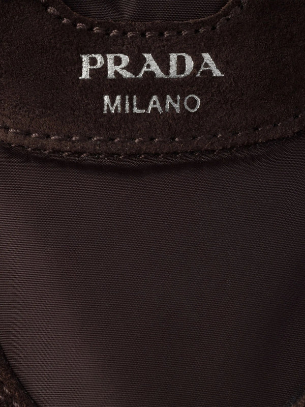 Prada Collapse Mules Brown Black Suede Goatskin