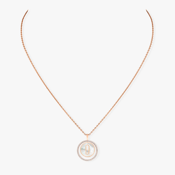 LUCKY MOVE 1 DIAMOND WHITE MOTHER OF PEARL PINK GOLD DIAMOND NECKLACE