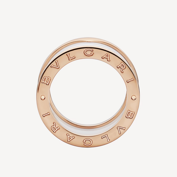ZERO 1 ANELLO IN ORO ROSA CON QUATTRO ANELLI E SPIRALE IN CERAMICA BIANCA