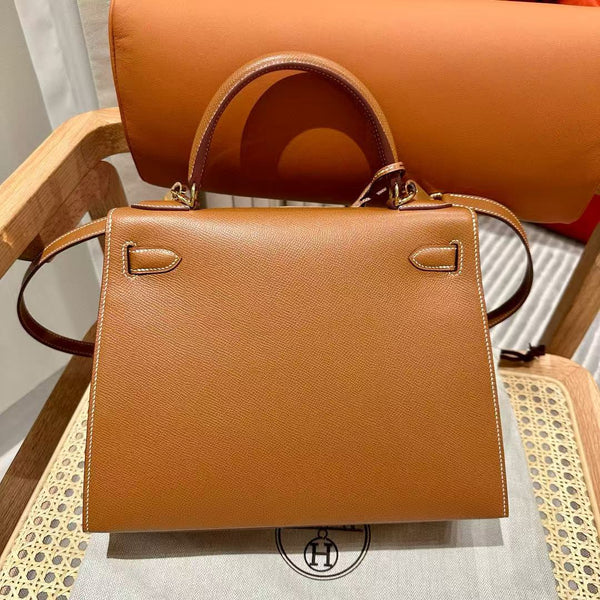 HM Mini Kelly 28cm Caramel Coating Togo Leather Gold Hardware