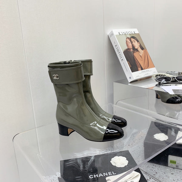 CC 2026 Cap Toe Ankle Boots 4.5CM Patent Leather 162178