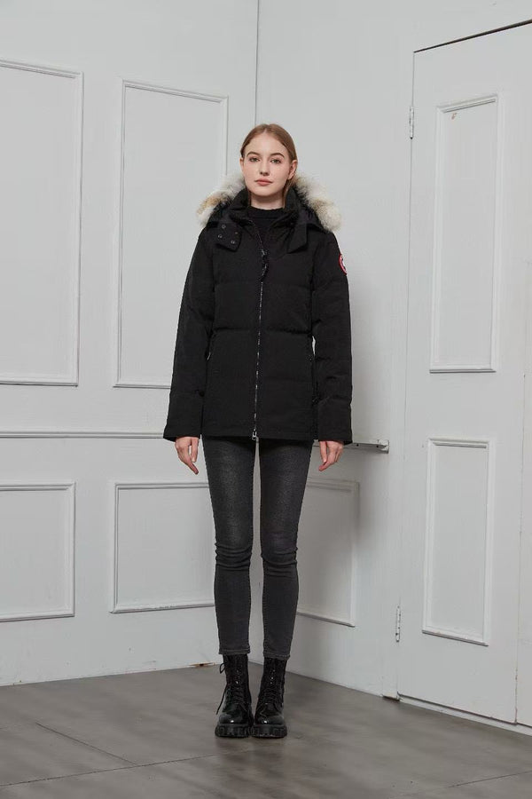 C. Goose Parka Chelsea en coton noir pour femme