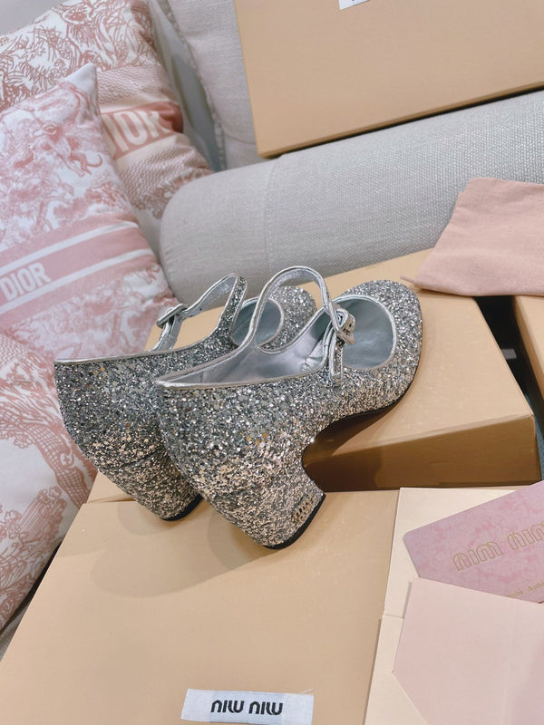 Miu 2026 Round-Toe Pumps 65mm Patent Leather Glitter 15550