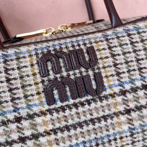 Sac à main Miu 5BB147 28cm Tweed Marron Beige