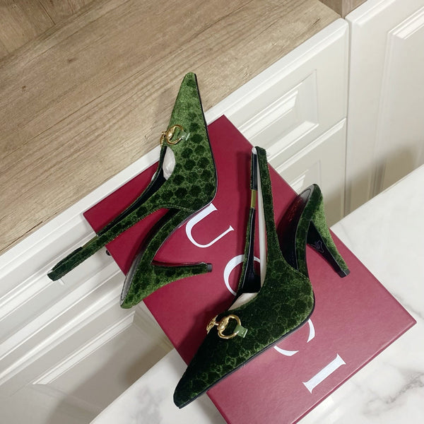 GG 26s Slingback Heels 8.5cm Dark Green Velvet