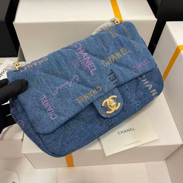 CC 22P Flap Bag Blue Denim