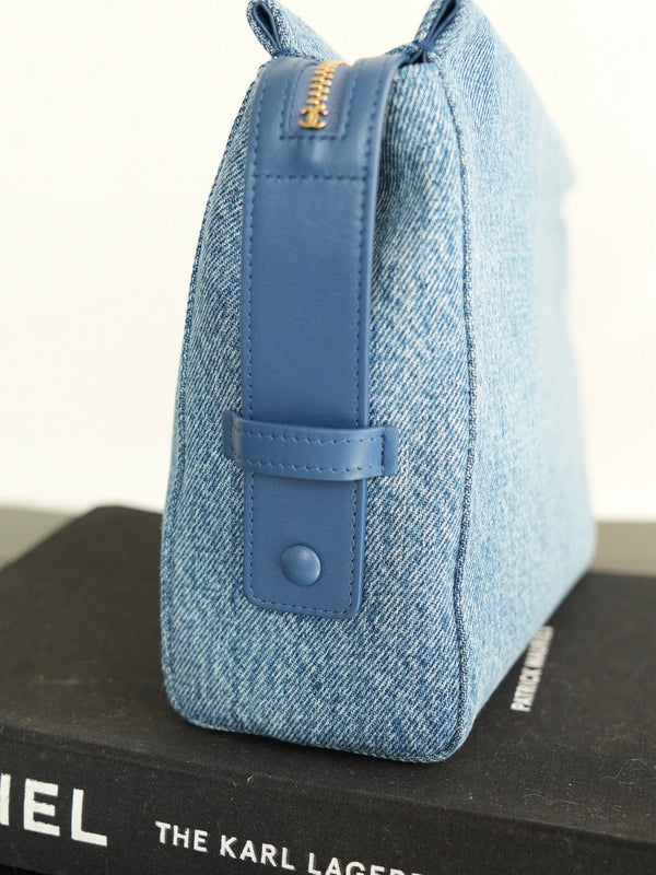 CC 2026 Double C Clutch Bag 29.5cm Blue Denim Leather