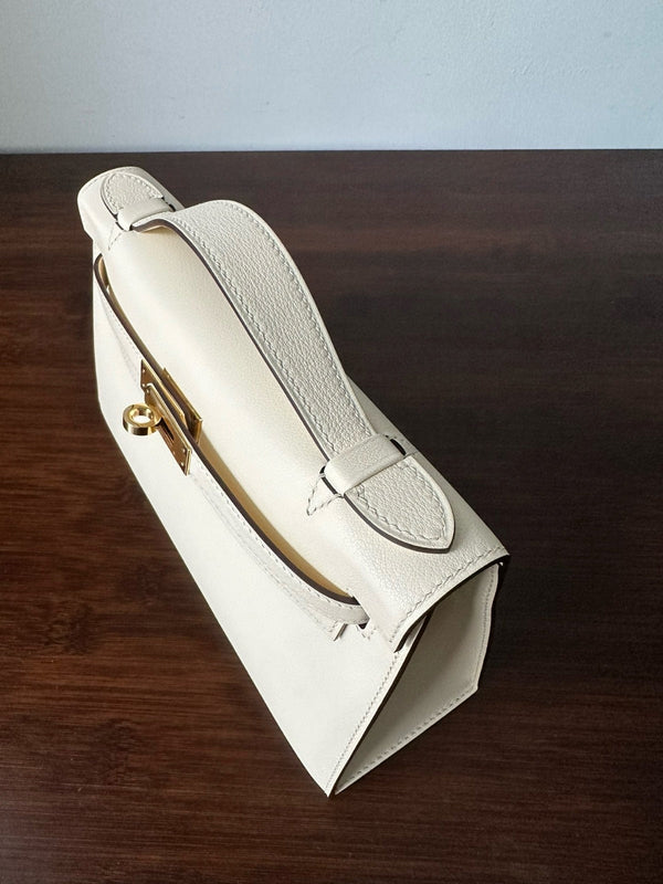 HM KELLY POCHETTE 22CM BIANCO BEIGE SWIFT ORO HARDWARE MIGLIORE