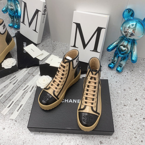 CC 2026 Shiny Lace Up Ankle Sneakers Leather 162211