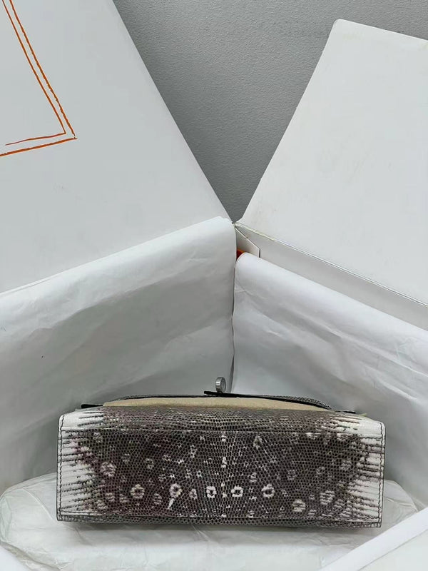 HM Kelly 22cm Black White Pochette Lizard